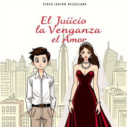 A book cover titled 'El Juicio de la Venganza y el Amor' in Spanish