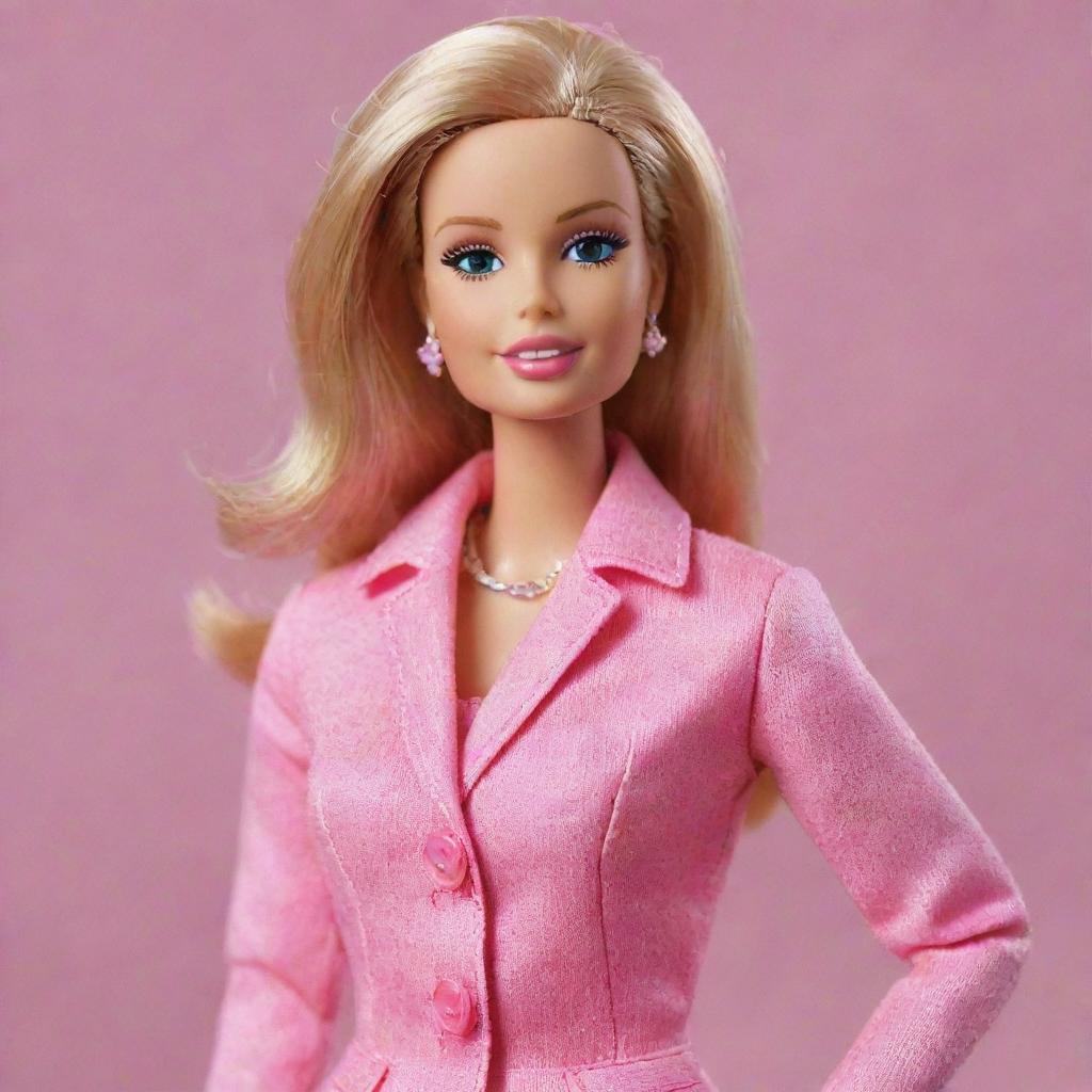 A classic Barbie doll wearing a fashionable pink outfit