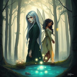 The book cover shows two women standing back to back in a mystical forest