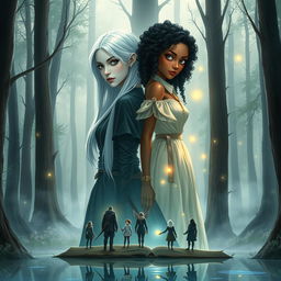 The book cover shows two women standing back to back in a mystical forest