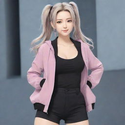 Anime-style character Ruka Sarashina from the series Rent a Girlfriend, in a dynamic pose with her signature hair and outfit.