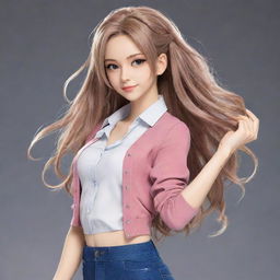 Anime-style character Ruka Sarashina from the series Rent a Girlfriend, in a dynamic pose with her signature hair and outfit.