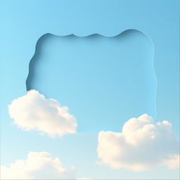 A cardboard cutout of a clear sky with fluffy white clouds, giving a whimsical and artistic feel.