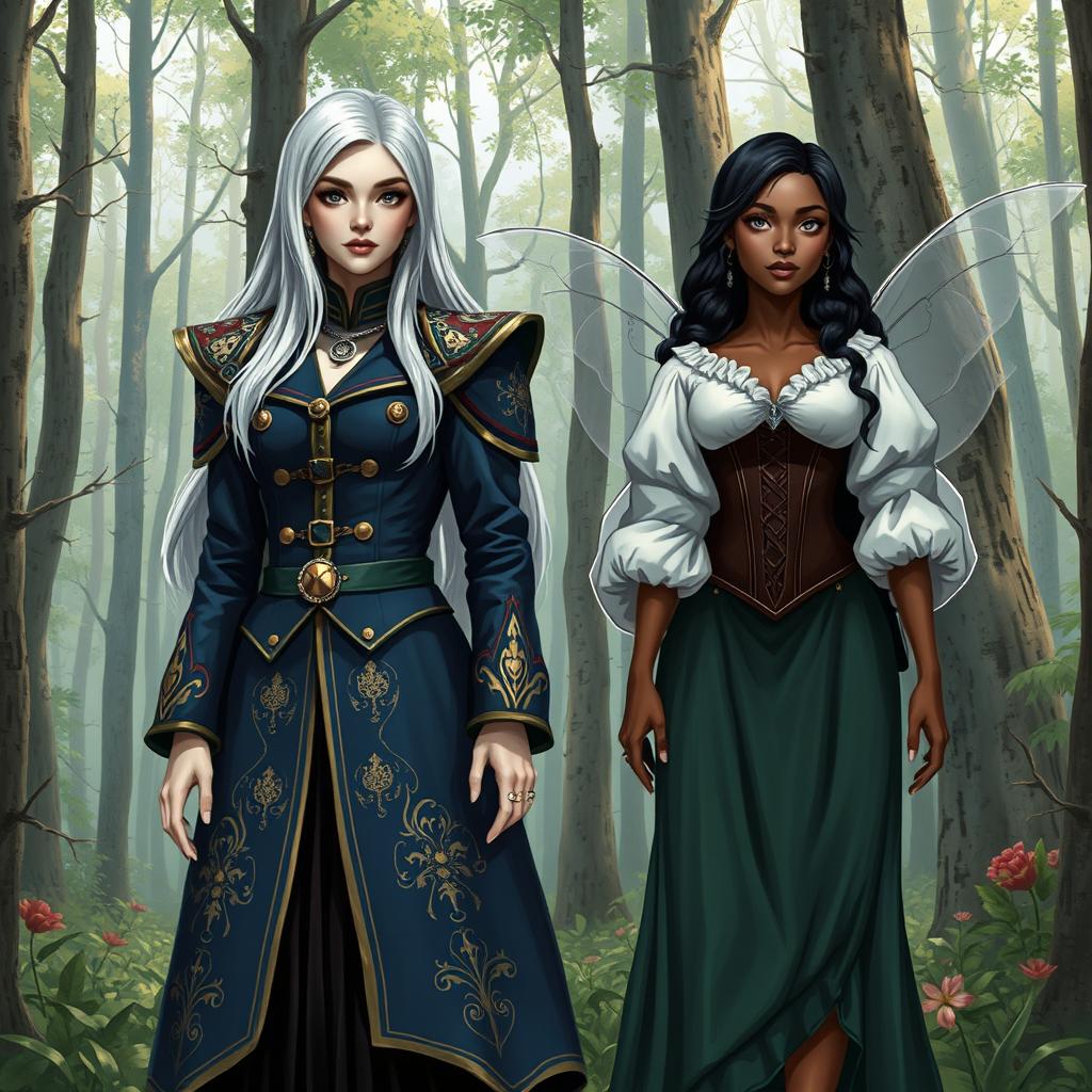 The book cover shows two women standing in a magical forest