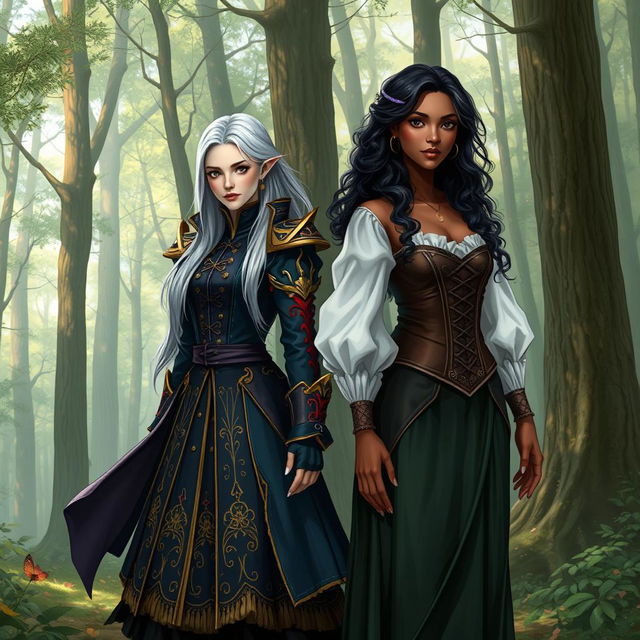 The book cover shows two women standing in a magical forest