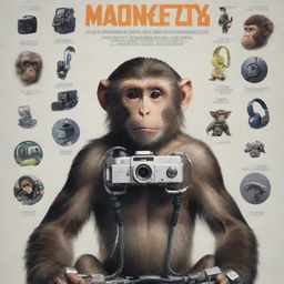 A film poster featuring a monkey equipped with an assortment of high-tech gadgets.