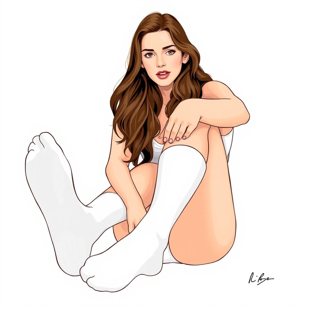 A detailed illustration of Brooke Shields wearing white socks