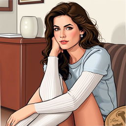 A detailed illustration of Brooke Shields wearing white socks