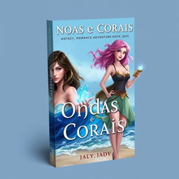 Book cover for the fantasy romance adventure novel titled 'Ondas e Corais' by Jady