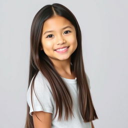 A young Latina girl with long, straight brown hair