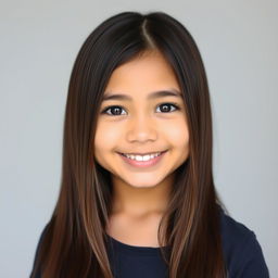 A young Latina girl with long, straight brown hair