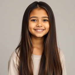 A young Latina girl with long, straight brown hair