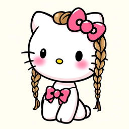 A cute illustration of Hello Kitty with her hair styled in braids