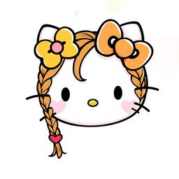 A cute illustration of Hello Kitty with her hair styled in braids