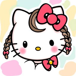 A cute illustration of Hello Kitty with her hair styled in braids