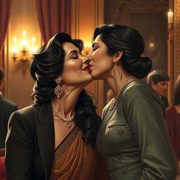 A detailed and realistic depiction of Madhuri Dixit receiving a kiss on the cheek