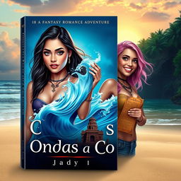 Create a book cover for a fantasy romance adventure titled 'Ondas e Corais' by Jady