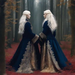 The book cover shows TWO women standing back to back in the middle of a magical forest