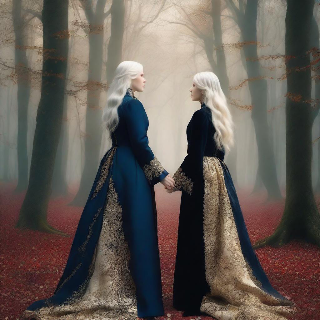 The book cover shows TWO women standing back to back in the middle of a magical forest