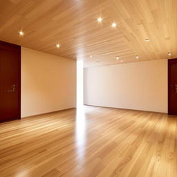 A spacious 500 square yard floor with a polished wood finish, gleaming under soft, warm lighting.