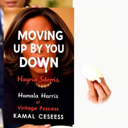 A book cover featuring Kamala Harris, the Vice President of the United States, depicted on her knees, licking melted white frosting from her finger