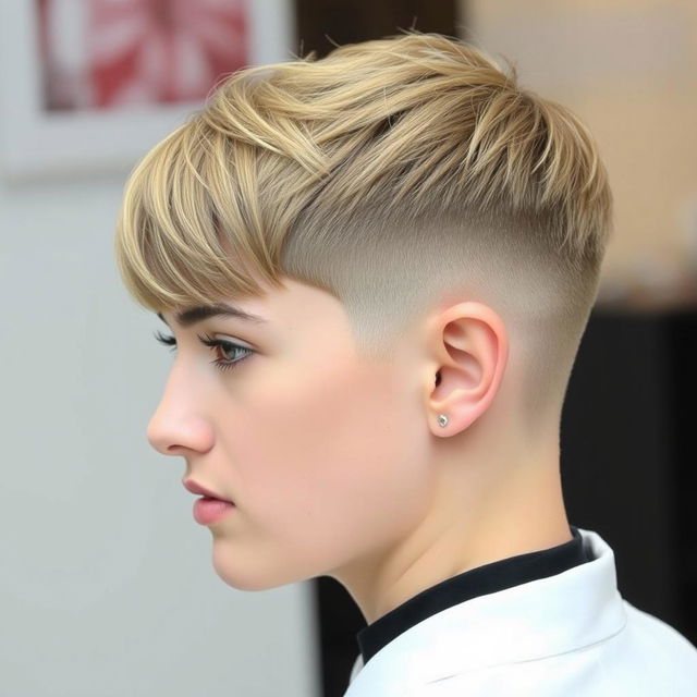 A trendy French crop haircut with a short, textured top and a blunt fringe