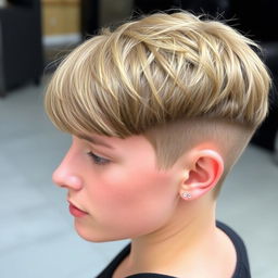 A trendy French crop haircut with a short, textured top and a blunt fringe