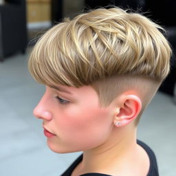 A trendy French crop haircut with a short, textured top and a blunt fringe