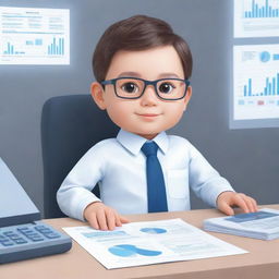 A playful, child-like illustration of an AI in the role of a successful accountant five years in the future, complete with a brief description to explain the scene.