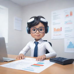 A playful, child-like illustration of an AI in the role of a successful accountant five years in the future, complete with a brief description to explain the scene.