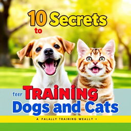 A colorful and engaging book cover featuring a playful dog and a curious cat, both looking happy and well-trained