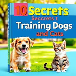 A colorful and engaging book cover featuring a playful dog and a curious cat, both looking happy and well-trained