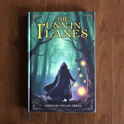 Create a captivating book cover with an enchanting forest background, a mysterious figure in a cloak, and magical elements like glowing runes and floating orbs