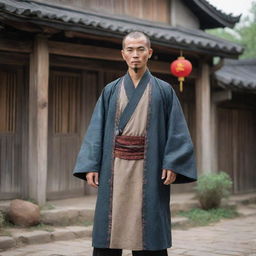 Fang Yuan, a character from Reverend Insanity, situated in a quaint, rustic village. He is wearing traditional Chinese-inspired attire, with a well-weathered face, sharp eyes, and an aura of innate wisdom surrounding him.