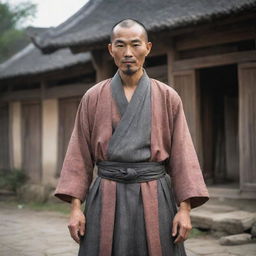 Fang Yuan, a character from Reverend Insanity, situated in a quaint, rustic village. He is wearing traditional Chinese-inspired attire, with a well-weathered face, sharp eyes, and an aura of innate wisdom surrounding him.