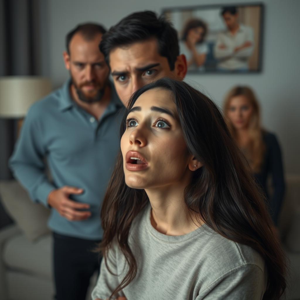 A dramatic scene depicting a woman discovering that her boyfriend is betraying her with her younger sister