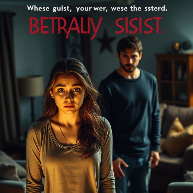 A cinematic poster featuring a dramatic scene where a woman discovers her boyfriend's betrayal with her younger sister