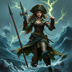 Create an image of a human female pirate who is also a tempest cleric