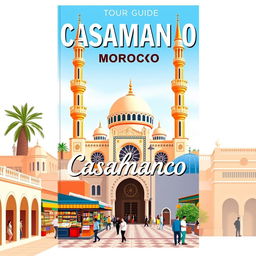 A visually appealing tour guide cover for visitors to Casablanca, Morocco