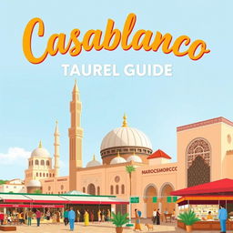 A visually appealing tour guide cover for visitors to Casablanca, Morocco