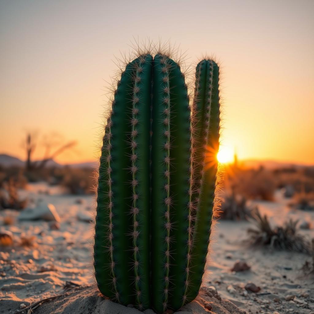 A detailed image of a cactus in a desert landscape