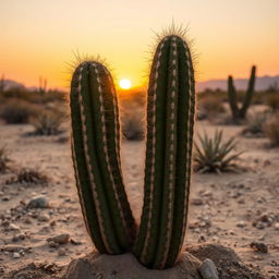 A detailed image of a cactus in a desert landscape