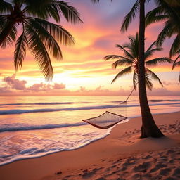 Create an image of a serene beach at sunset, with soft waves gently crashing on the shore