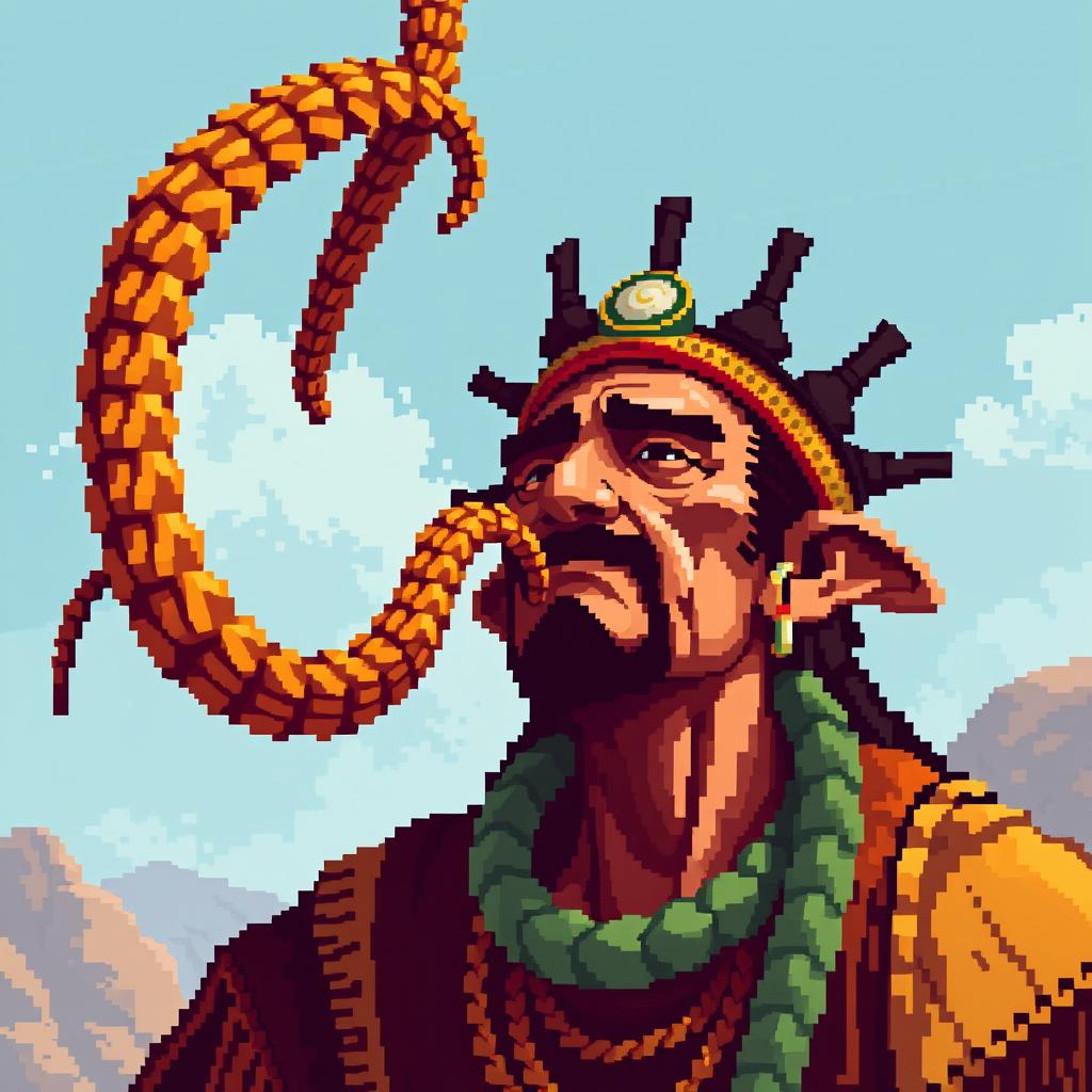 Create a character called 'El Tío de la Mina' from Bolivian history in a pixel art style