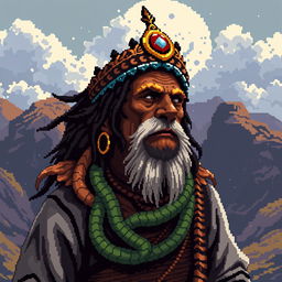 Create a character called 'El Tío de la Mina' from Bolivian history in a pixel art style