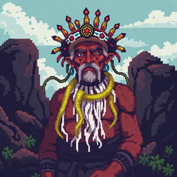 Create a character called 'El Tío de la Mina' from Bolivian history in a pixel art style