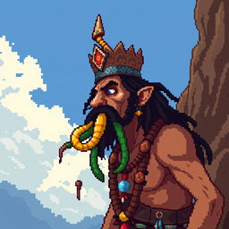 Create a character called 'El Tío de la Mina' from Bolivian history in a pixel art style