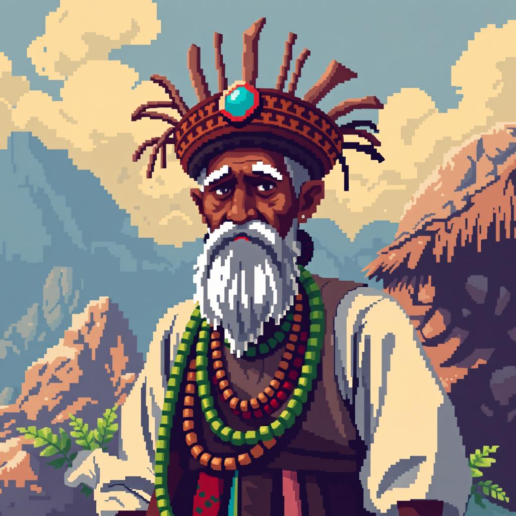 Create a character called 'El Tío de la Mina' from Bolivian history in a pixel art style