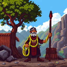 Create a character called 'El Tío de la Mina' from Bolivian history in a pixel art style