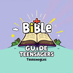 Create an A4-sized cover for a Bible study guide for teenagers in a cartoon style